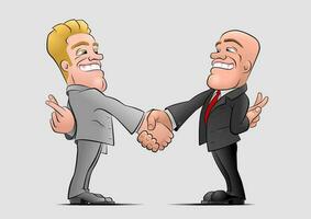 Two Liars - The Deal. Two businessmans shaking hands and hiding crossed fingers behind their backs. Illustration on the theme of The Flip Side of a Business. vector