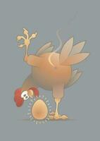 un gallina con un Fresco dorado huevo. ilustración en el tema de el pregunta - qué llegó antes de - gallina o huevo. vector