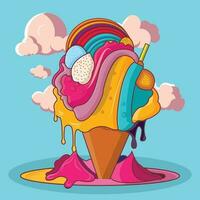 summer ice vector cream pack with a rainbow of flavors spilling out of it