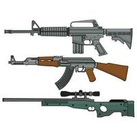 m4 rifle , ak 47 , AWM rifle high demanding guns set vector