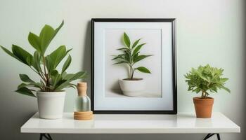 a photo of frame with small glass and small plants