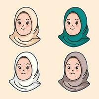 free vector cute muslim girl wearing hijab icon illustration