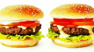 Ai generate hamburger isolated on white background fresh burger fast food with beef and cream chees photo