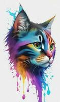 Ai generate photo olpntng style, colorful rainbow realistic cat head, animal mascot, T-shirt design, clean design, epic Instagram,