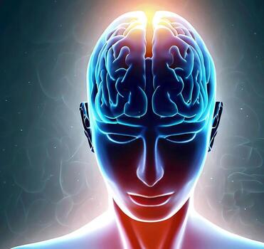 Ai generate photo 3d render of a medical image of a male figure with brain highlighted