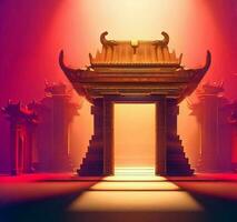 ai generate photo 3d illustration of a temple with a gate in the middle