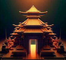 ai generate photo 3d illustration of a temple with a gate in the middle