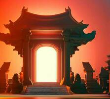 ai generate photo 3d illustration of a temple with a gate in the middle