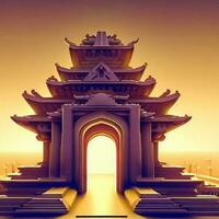 ai generate photo 3d illustration of a temple with a gate in the middle