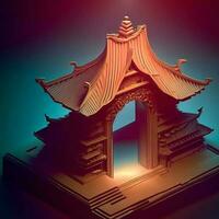 ai generate photo 3d illustration of a temple with a gate in the middle