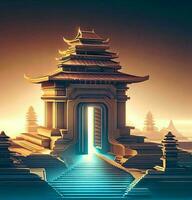ai generate photo 3d illustration of a temple with a gate in the middle