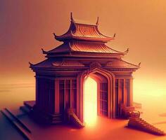 ai generate photo 3d illustration of a temple with a gate in the middle