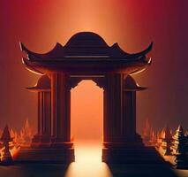 ai generate photo 3d illustration of a temple with a gate in the middle