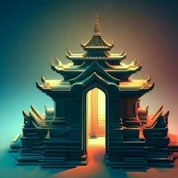 ai generate photo 3d illustration of a temple with a gate in the middle