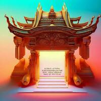 ai generate photo 3d illustration of a temple with a gate in the middle