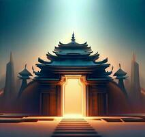 ai generate photo 3d illustration of a temple with a gate in the middle