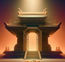 ai generate photo 3d illustration of a temple with a gate in the middle