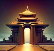 ai generate photo 3d illustration of a temple with a gate in the middle