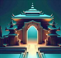 ai generate photo 3d illustration of a temple with a gate in the middle