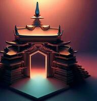 ai generate photo 3d illustration of a temple with a gate in the middle