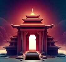 ai generate photo 3d illustration of a temple with a gate in the middle