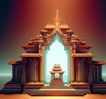 ai generate photo 3d illustration of a temple with a gate in the middle