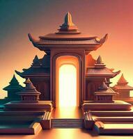 ai generate photo 3d illustration of a temple with a gate in the middle