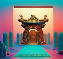 ai generate photo 3d illustration of a temple with a gate in the middle