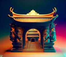 ai generate photo 3d illustration of a temple with a gate in the middle