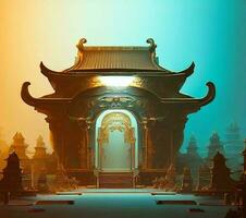 ai generate photo 3d illustration of a temple with a gate in the middle