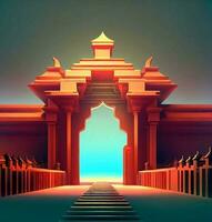 ai generate photo 3d illustration of a temple with a gate in the middle