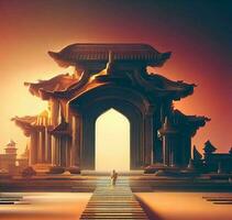 ai generate photo 3d illustration of a temple with a gate in the middle