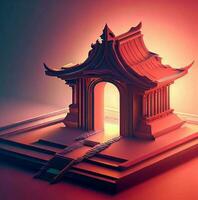 ai generate photo 3d illustration of a temple with a gate in the middle