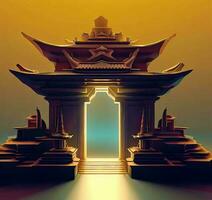 ai generate photo 3d illustration of a temple with a gate in the middle