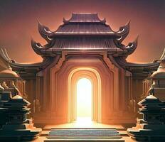 ai generate photo 3d illustration of a temple with a gate in the middle