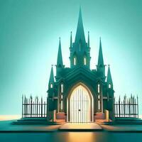 ai generate photo 3d illustration of a Church with a gate in the middle