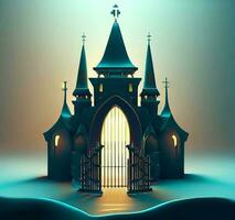 ai generate photo 3d illustration of a Church with a gate in the middle