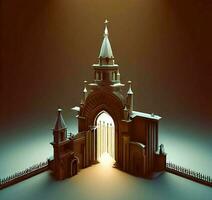 ai generate photo 3d illustration of a Church with a gate in the middle