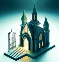 ai generate photo 3d illustration of a Church with a gate in the middle