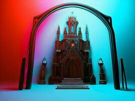 ai generate photo 3d illustration of a Church with a gate in the middle