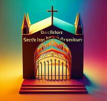 ai generar foto 3d ilustración de un Iglesia con un portón en el medio