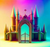 ai generate photo 3d illustration of a Church with a gate in the middle