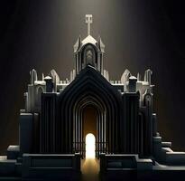 ai generate photo 3d illustration of a Church with a gate in the middle