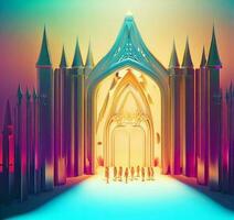 ai generate photo 3d illustration of a Church with a gate in the middle