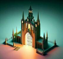 ai generate photo 3d illustration of a Church with a gate in the middle