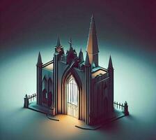 ai generate photo 3d illustration of a Church with a gate in the middle