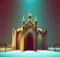 ai generate photo 3d illustration of a Church with a gate in the middle