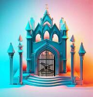 ai generate photo 3d illustration of a Church with a gate in the middle