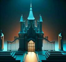 ai generate photo 3d illustration of a Church with a gate in the middle