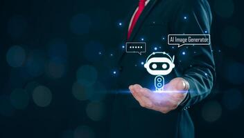 AI, Artificial Intelligence, content Concept. AI Assistant to generate image. Text to image command prompt generates, technology Business, futuristic transformation. photo